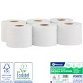 Papier toaletowy center-pull Merida Optimum POB702, biały, z makulatury; 2-warstwowy, gofrowany, perforowany; 120 m, Ø17 cm; 6 rolek.
